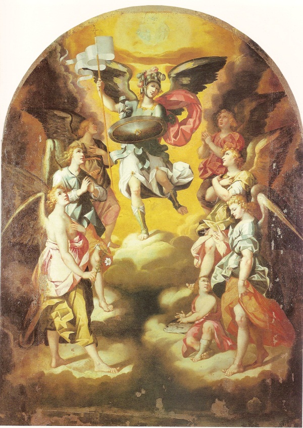 Antonio Catalano il Vecchio "I sette Arcangeli" (1598-'99) Chiesa del Collegio, Siracusa (tela, cm 328 x 235)